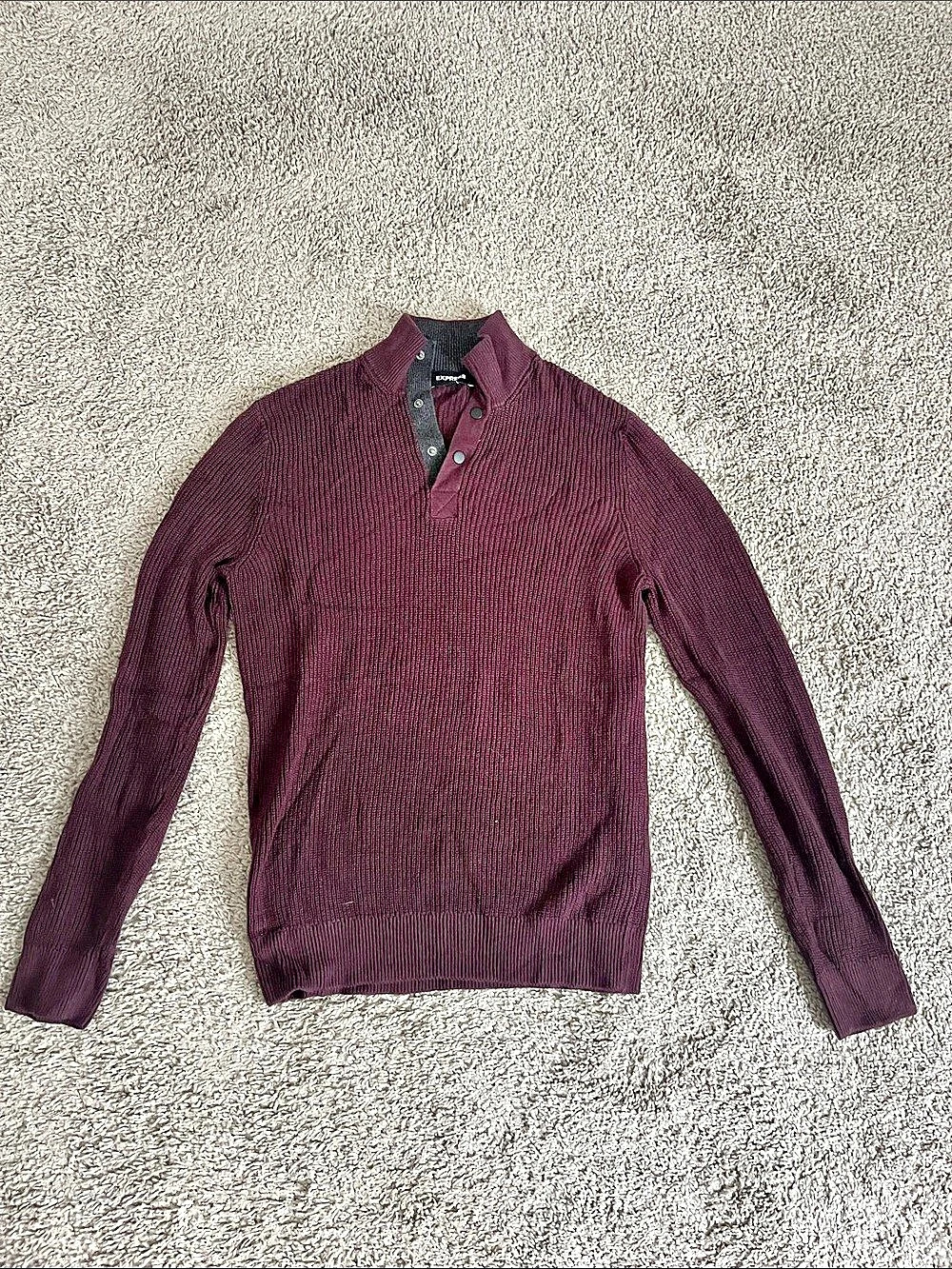 Express Ribbed Mock Neck Snap Button Pullover Sweater Men's Purple Medium